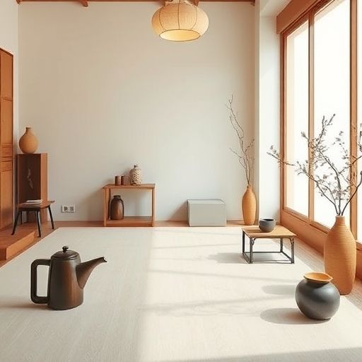 布置简洁充满禅意的茶室全景