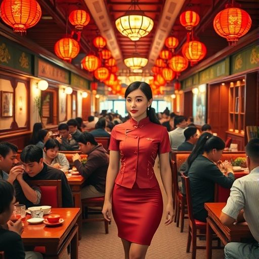 展现广州一家著名老字号茶楼内人声鼎沸、座无虚席的早茶景象