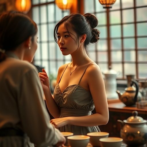 茶艺师与顾客亲切交流