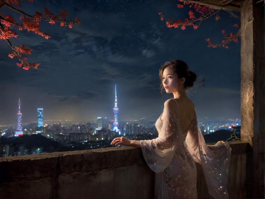 广州夜色下的繁华街景