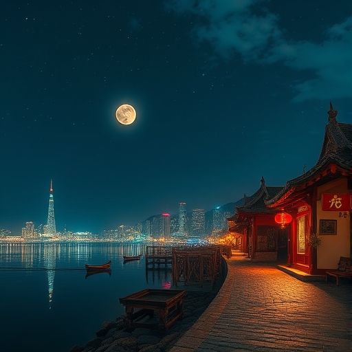 上海闵行璀璨夜色下的休闲场所外景