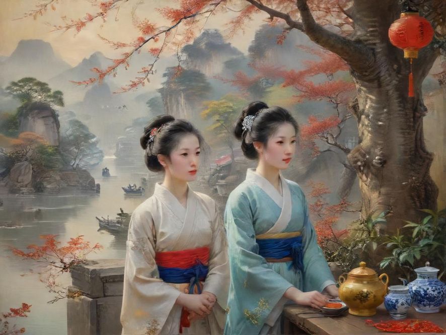 广州茶艺师侧面特写，在柔和的光线和古典背景下进行茶艺表演