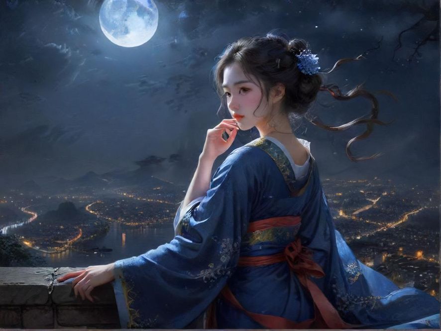 广州陌阡社区夜色一角，灯光点点，充满神秘感