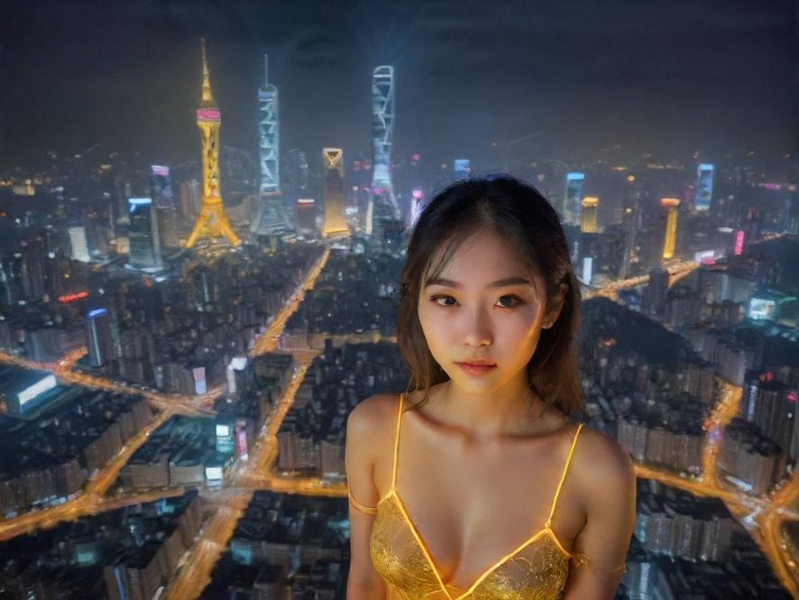 广州深圳夜景，高楼林立，霓虹璀璨，车流如织，展现大都市的繁华与活力。
