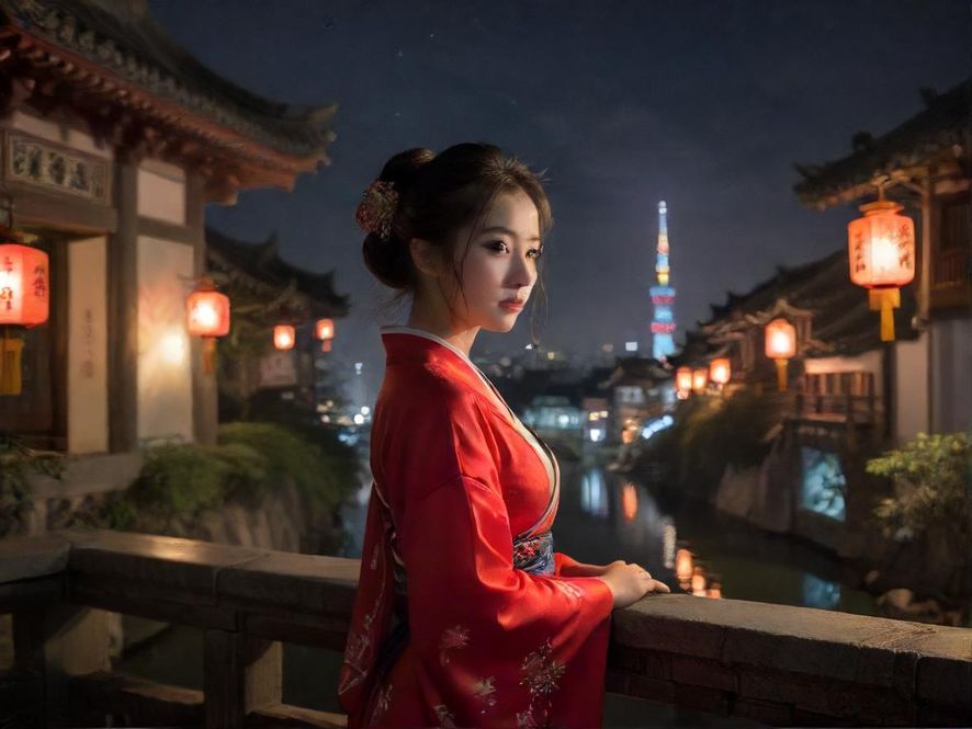 都市夜景下的霓虹灯，充满神秘感