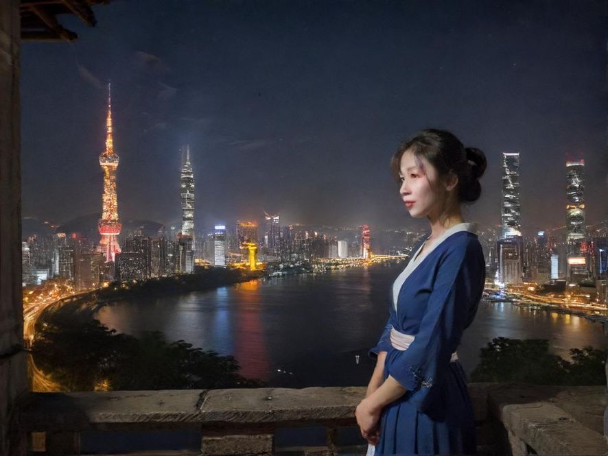 广州夜晚街头一角，灯光朦胧，暗示隐藏的入口