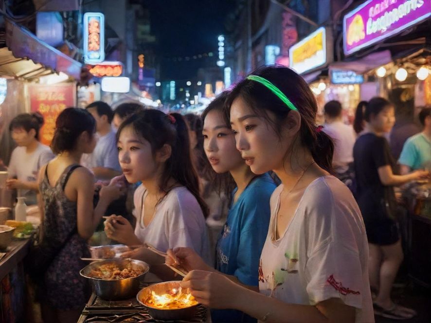 QM社区夜市，人潮涌动，美食飘香