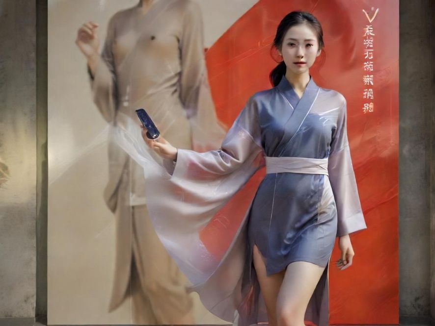 手机屏幕上显示着模糊但充满吸引力的信息流，背景是放松的场景暗示
