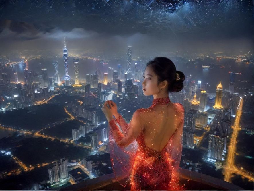 佛山夜景下的手机界面