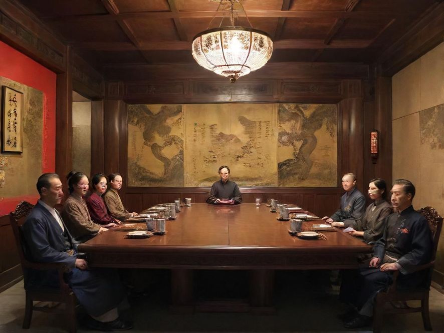 一群年轻人在深圳一家时尚且充满活力的特色餐厅里聚会，他们笑容满面，举杯畅饮，背景是现代都市的室内设计风格。